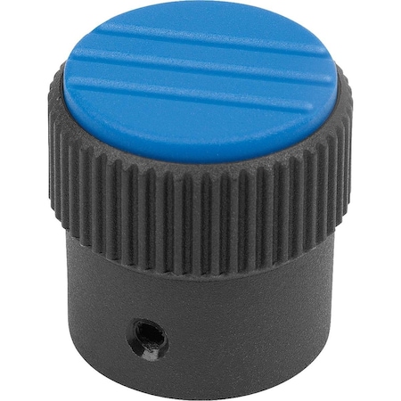 Kipp Knurled Knob Size:3, D1=34, H=36, D=8, Form:A, Thermoplastic Black Ral7021, Cap:Blue Ral5017 K0248.13083